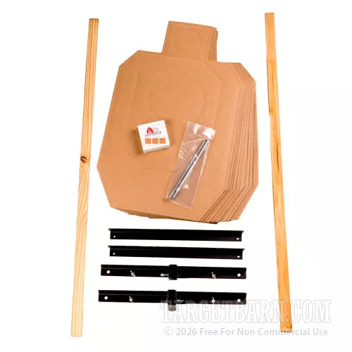 20 Target Barn – IDPA Cardboard Silhouette / Collapsible Stand / Spikes / Pasters / Furring Strips – In Stock