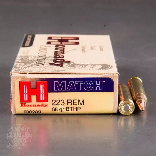 223 Remington Ammo – 20 Rounds of 68 Grain Hollow-Point Boat Tail (HP-BT) by Hornady