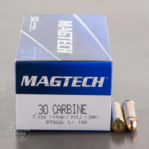 30 Carbine Ammunition for Sale. Magtech 110 Grain Full Metal Jacket (FMJ) – 50 Rounds
