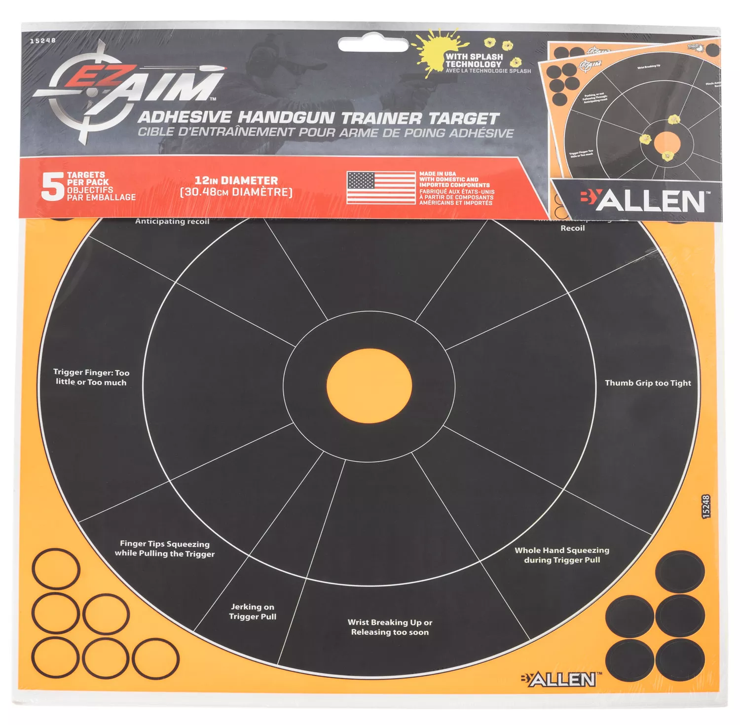Allen 15248 EZ Aim Splash Handgun Trainer Circle Self-Adhesive Paper Target 12″ x 12″ 5 Per Pack – White Birch Armory