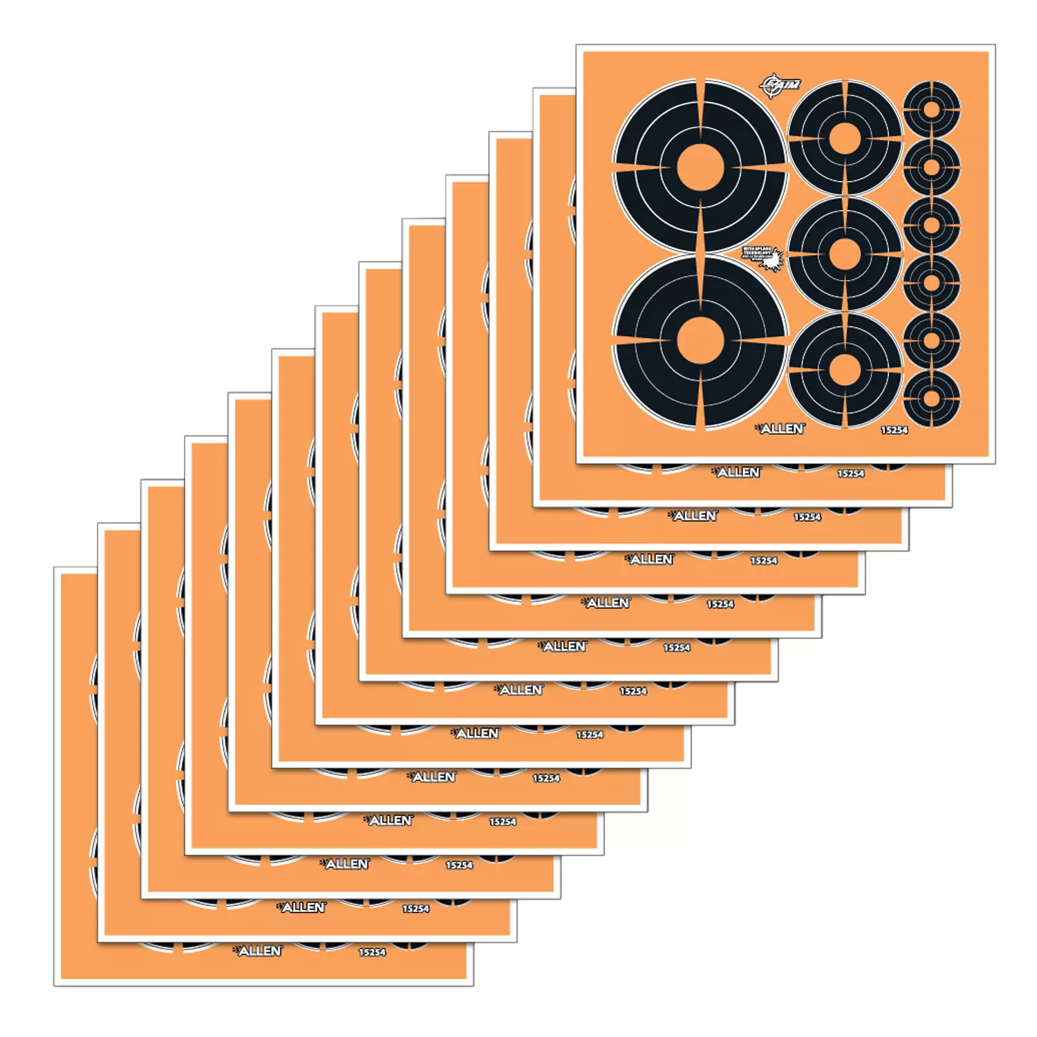 Allen 15254 EZ Aim Splash Self-Adhesive Paper 1″/2″/3″ Bullseye Orange Target Paper w/Black Target 12 Per Pack – White Birch Armory