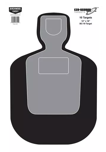 Birchwood Casey 37007 EZE-Scorer BC-19 Silhouette Paper Hanging Universal 12" x 18" Black/Gray/White 100 Per Pkg