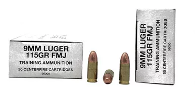 CCI Training Ammunition - 9 MM Luger - 115 Grain Full Metal Jacket - 50 Rounds - Brass Case