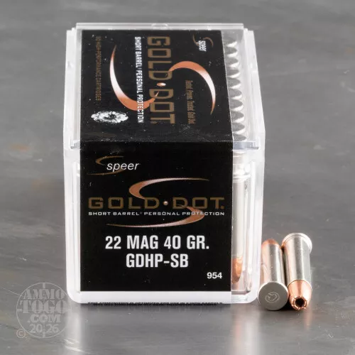 Cheap 22 Magnum (WMR) ammo - Bulk Speer Jacketed Hollow-Point (JHP) 500 Round Packs