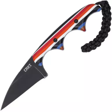 CRKT 2385G Folts Minimalist Fixed Blade Neck Knife – 1.98″ D2 Black Wharncliffe Blade, Multi-Color Layered G10 Handles, Zytel Sheath