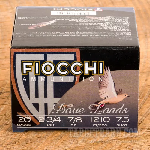 Fiocchi 20 Gauge 2-3/4” 7/8 oz #7.5 Shot – 250 Rounds