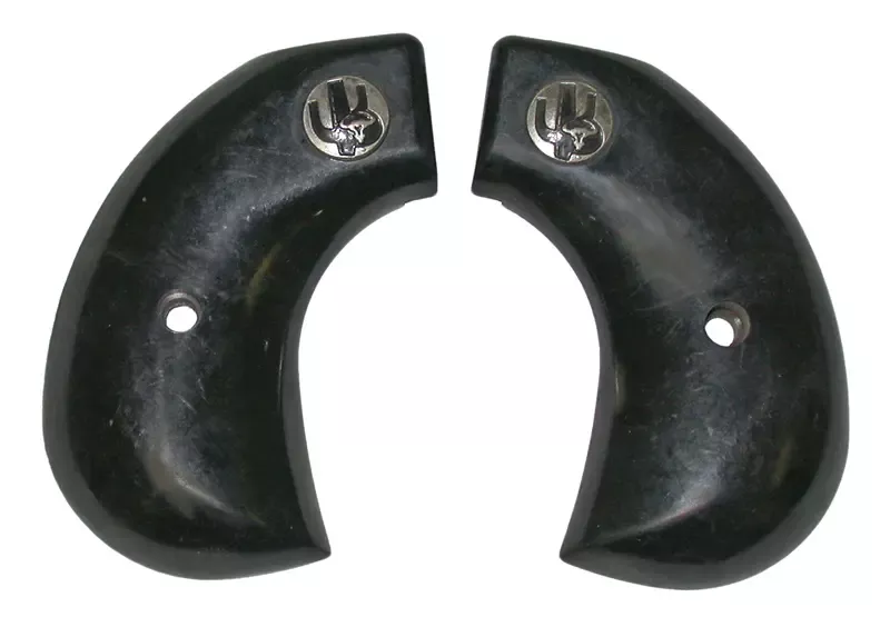 Grips, Round Butt, Black, w/ Medallion