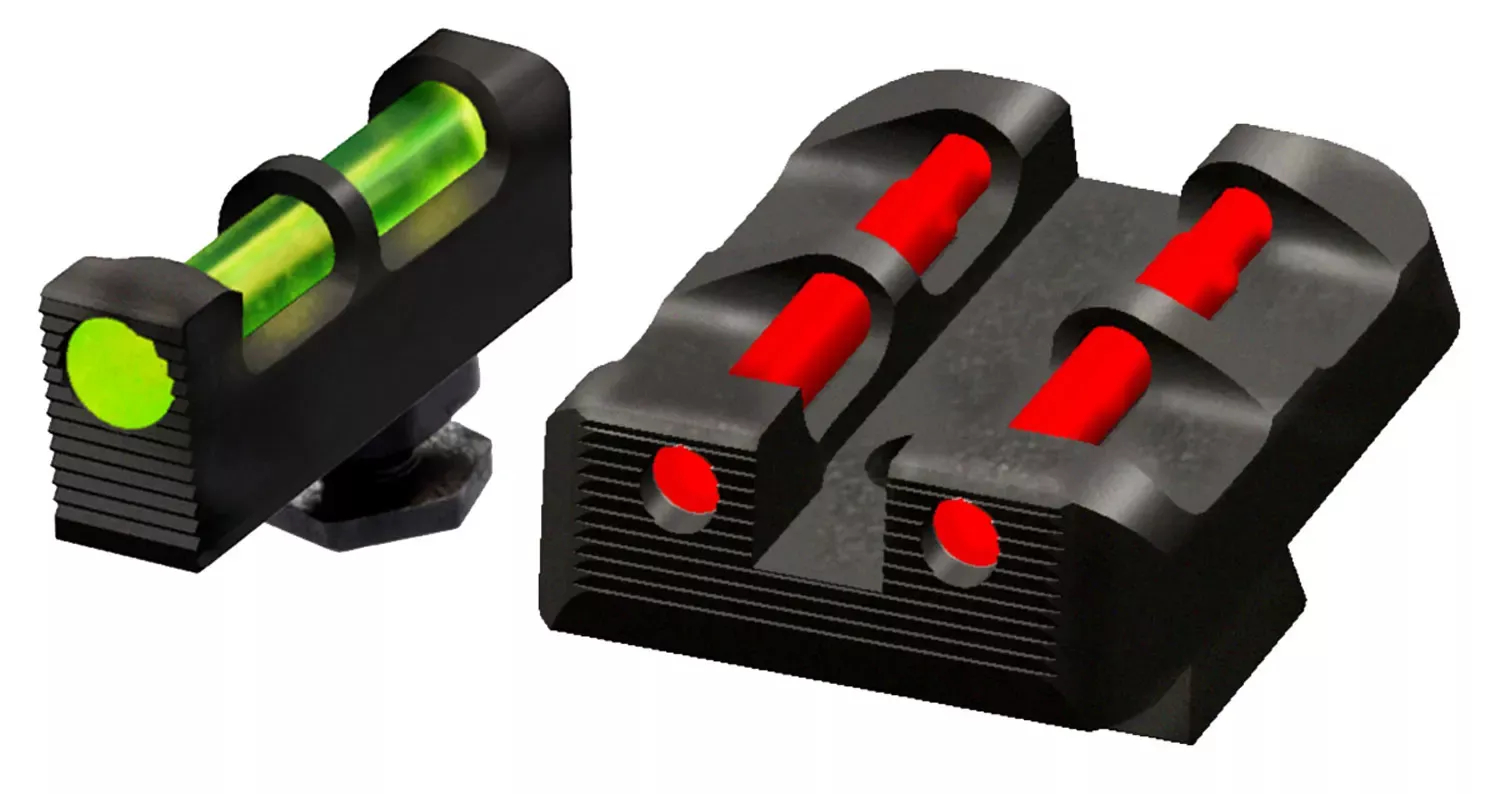 HiViz Target Sight Set Interchangeable Fiber Optic LitePipe Green, Red, White Front, Black, Green, Red, Rear Black Frame for Most Glock (Except 42,43,43x,48)