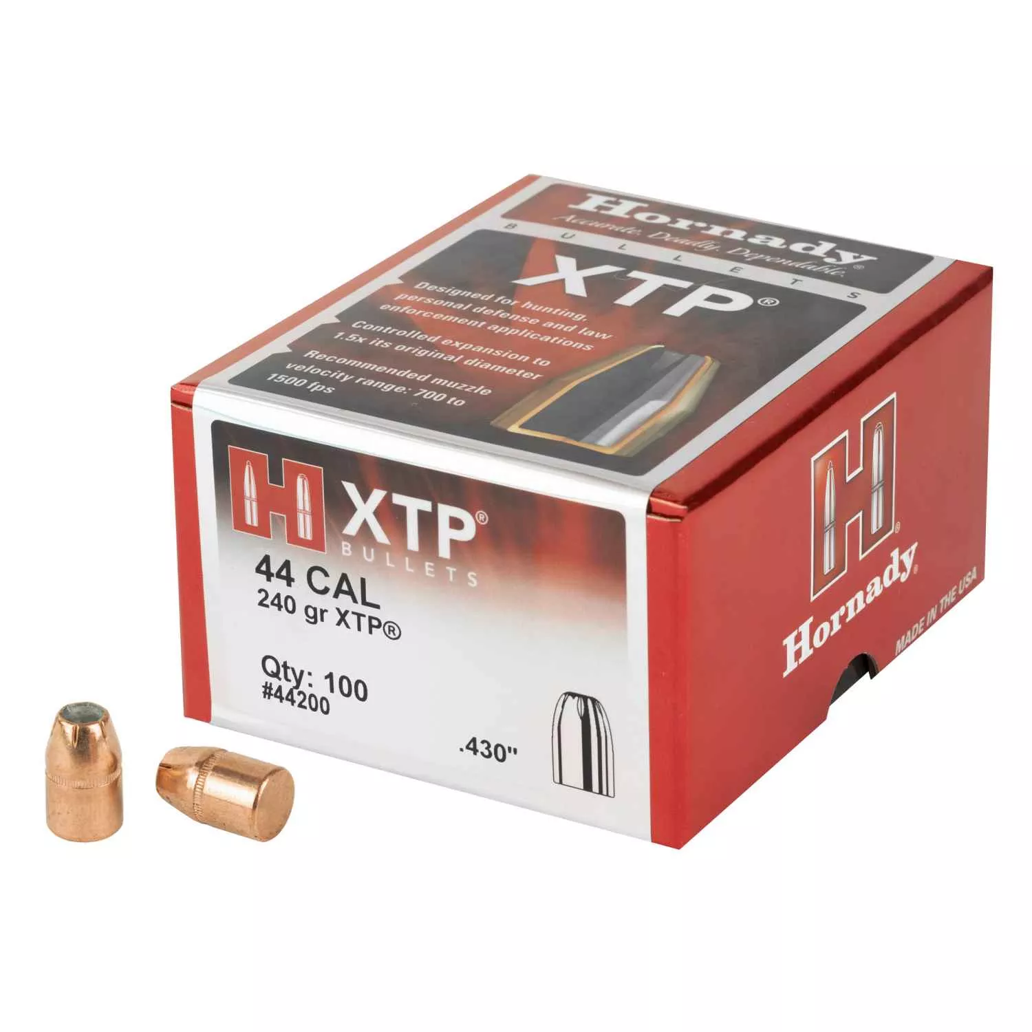 HORNADY XTP, .430 DIAMETER, 44 CALIBER, 240 GRAIN, HOLLOW POINT, 100 COUNT