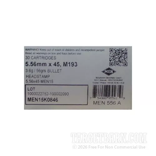 MEN 5.56 NATO 56 Grains FMJ – 510