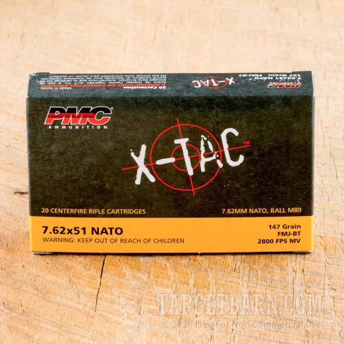 PMC X-Tac 7.62 NATO 147 Grain FMJBT – 20 Rounds