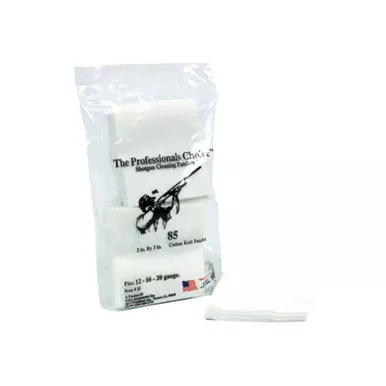 The Professionals Choice Shotgun Cleaning Patches - White 12/16/20 Gauge Cotton Knit 3" X 3" 85/Pack