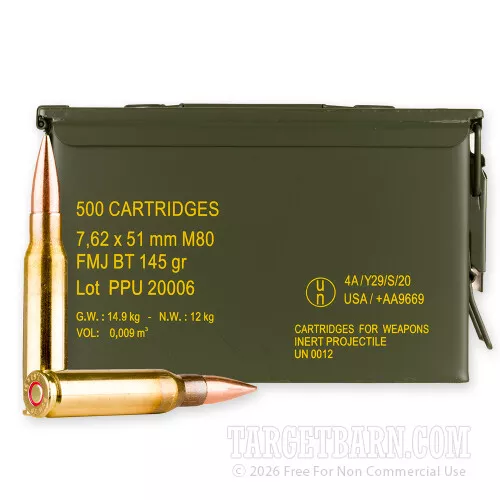 Prvi Partizan 7.62×51 145 Grain FMJBT – 500 Rounds in Ammo Can