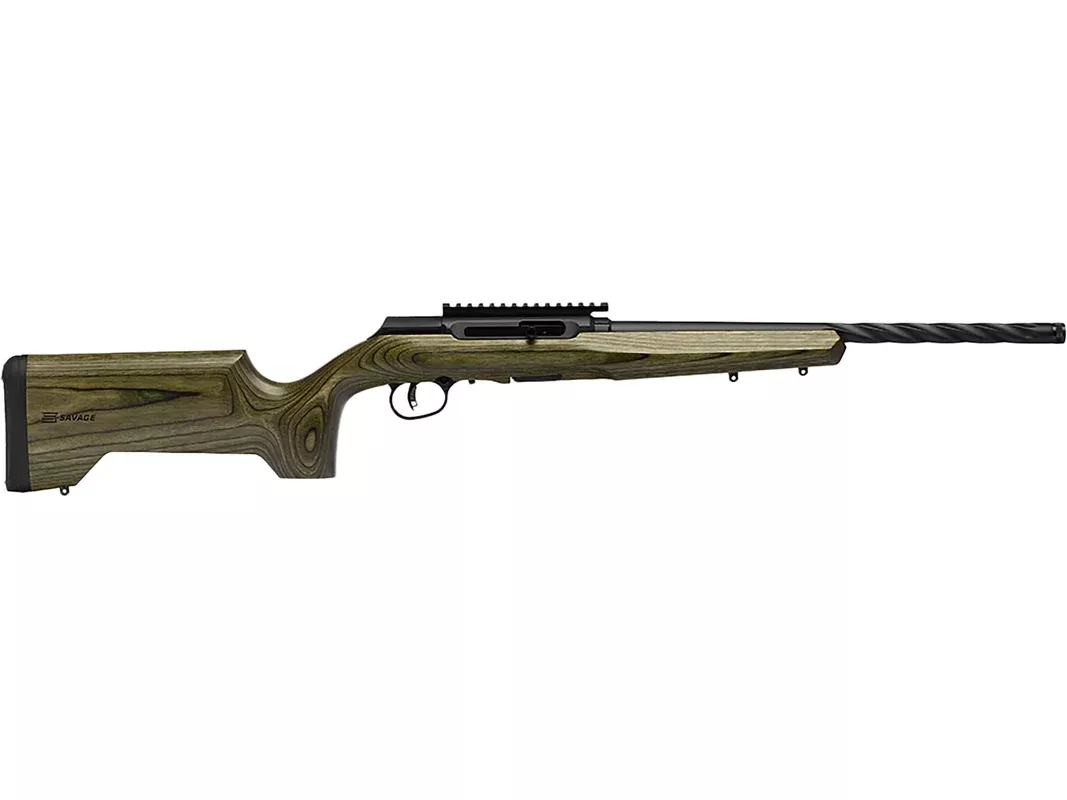 Savage Arms A22 Timber Tactical Semi Automatic Rifle 22 Long Rifle 18" Fluted Black Threaded Barrel Black Frame Forest Green Precision Stock