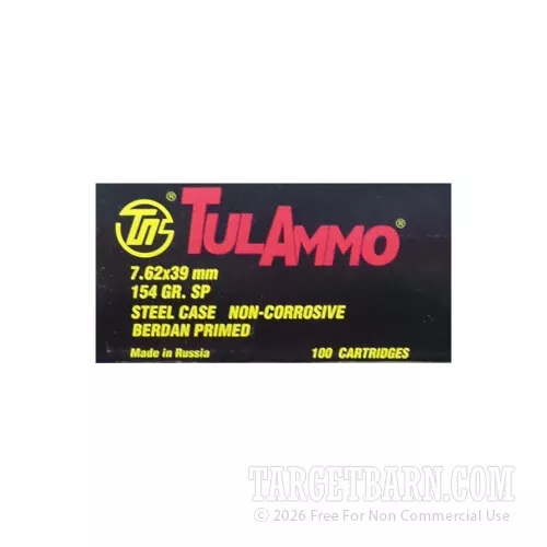 Tula 7.62×39 154 Grain SP – 100 Rounds