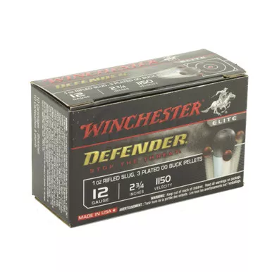 Winchester PDX1 Defender Ammunition - 12 Gauge - 2-3/4" -1 oz Rifled Slug, 3 Plated 00 Buck Pellets- 100 Rounds - CASE