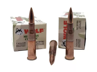 Wolf Military Classic Ammunition - 7.62x54R - 148 Grain Full Metal Jacket - 20 Rounds - Steel Case